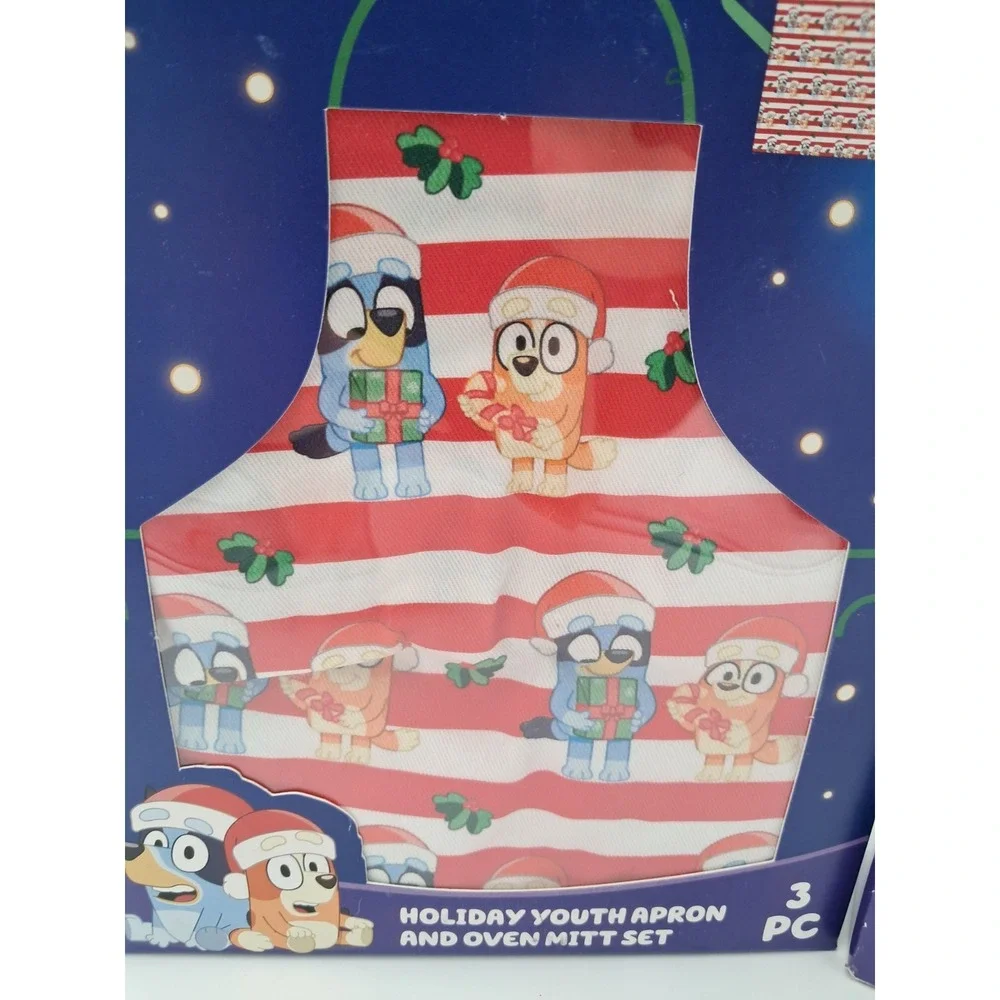 Bleuy‎ Youth Apron And Oven Mitts And Bluey Holiday Baking Set-5 Piece